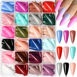 AddFavor Stiletto Press on Nails Long, 576pcs Stiletto Fake Nails Full Cover Glossy Long Nails Press on Acrylic False Nail Tips 24 Colors for Women