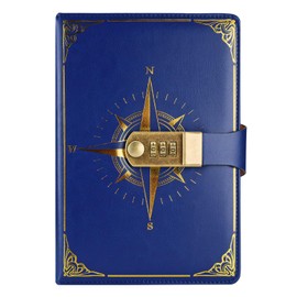 Amythe Notizbuch A5 Vintage Leder Journal mit Zahlenschloss, 100 Blatt / 200 Seiten Liniert Papier, Geschenke für Teenager Jungen Mädchen, Blau