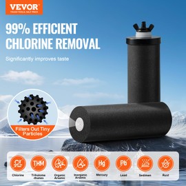 VEVOR Gravity-fed Water Filter System, 2.25G 304 Stainless-Steel Countertop Water Filtration System, Reduces Lead and up to 99% of Chlorine, with 2 Carbon Filters/Spigot/Stand, for Home Camping RV