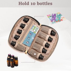 LUXJA Essential Oil Organizer -Holds 10 Bottles (5ml-15ml, Also Fits Roller Bottles), Travel Case for Essential Oils with Zipper Pockets (Bag Only),Pale Rose