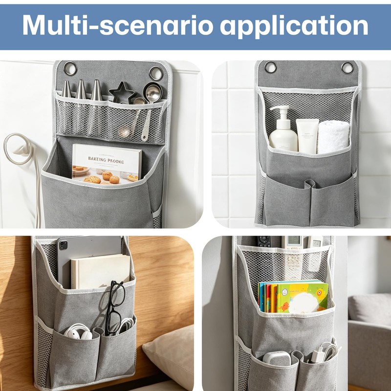 2PCS Wall Hanging Storage Bag, Grey Foldable Hanging Organiser 30x22x10cm