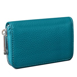 GADIEMKENSD Women Credit Card Holder Small Rfid Wallet Zipper Genuine Leather Accordion Wallets Case for Womens id Compact Slim Zip 12 Individual Credit Card Slots And 2 Cash Slots Blue