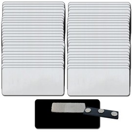 Name Badges with Super Strong Magnetic Fastener - 50 Pack Bulk Silver/Blk Blank Plastic Name Tags with 1/8th Rounded/Finished Corners 1.5" X 3"