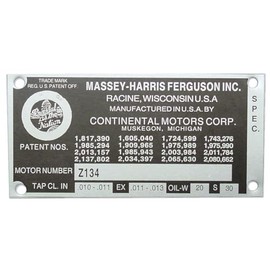 Engine Serial Number Tag w/Rivets (4 Rivet Holes) Fits Massey Tractor