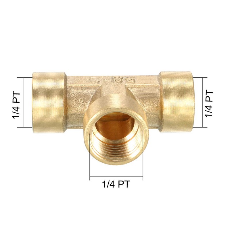 sourcing map Brass Tee Pipe Fitting 1/4 PT Female Thread