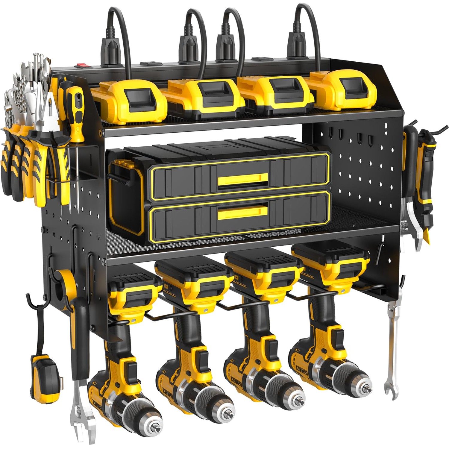 ZESEN Power Tool Organizer Wall Mount, 3 Layer Charging Station with 6 ...