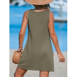 CUPSHE Women Swim Coverup 2025 Sleeveless Twisted Swimwear Beach Dress Waffle Knit Cover Ups Army Green Large