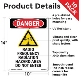 Radio Frequency Radiation OSHA Danger Aluminum Sign 14 Inch x 10 Inch - 10 Pack