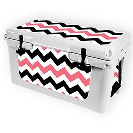 MightySkins (Cooler Not Included) Skin Compatible with RTIC 45 Cooler (2017 Model) - Black Pink Chevron | Protective, Durable, and Unique Vinyl Decal wrap Cover | Easy to Apply | Made in The USA