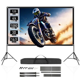 Projector Screen with Stand, 120 inch Indoor Outdoor Projection Screen, 16:9 4K HD Rear Front Wrinkle-Free Portable Movie Screen with Carry Bag Design for Home Theater Backyard Movie Night