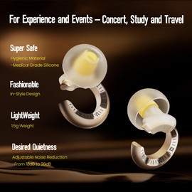 Noise-Adjustable Ear Plugs, Medical Grade Silicone Ear Plugs for Sleeping, 18dB to 28dB Adjustable Ear Plugs for Noise Cancelling, Stylish C-Shaped Earplugs for Concerts, Travel, Livehouse