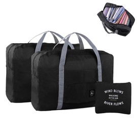Foldable Travel Bag, Hand Luggage Bags, Hand Luggage Bag for Airplane, Sports Bag, Weekender Bag, Suitable for Sports, Gym, Holiday, Black-2 Pieces, Modern
