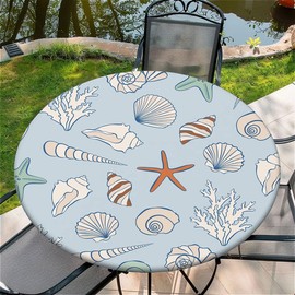 Outdoor Round Tablecloth with Elastic Band, Diameter 90 cm, Elastic Garden Tablecloth with Benthos Pattern