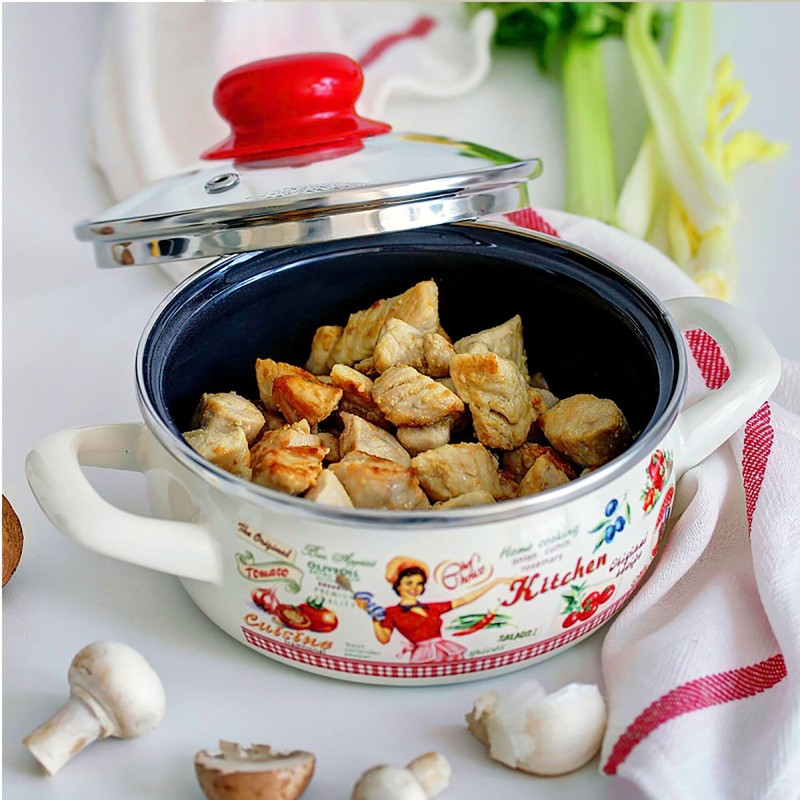 Enamel Casserole with Glass Lid (Retro Kitchen, 5.3-qt. (5 L))