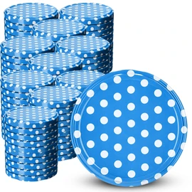KADAX Screw Lids fi82mm x 100st, Twist Off Lid Set Metal Replacement Lids for Mason Jars, 6 Locking Teeth Lids for Tumbler and Mason Jars (Blue Polka Dots, 100pcs)