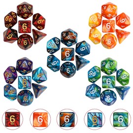 QMay DND Dice Set 20 X 7 Polyhedral Dice (140pcs) with 1 Large Flannel Bag, D&D Dice (D4 D6 D8 D10 D% D12 D20) for Dungeons and Dragons RPG MTG Table Games