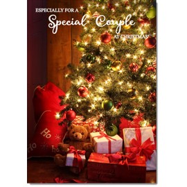 doodlecards Special Couple Christmas Card Teddy by Christmas Tree Medium Size Christmas Card for Special Couple with Plain Envelope