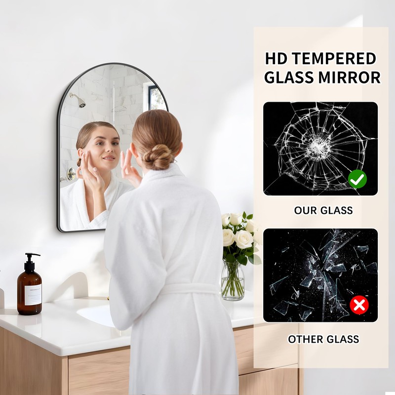 FORBATH Arched Bathroom Mirror 16x24 Inch, Black Bathroom Mirror Wall