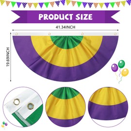 Irenare 4 Pcs Mardi Gras Burlap Bunting Flag New Orleans Mardi Gras Bunting Pleated Fan Flag Banner with Brass Grommets for Masquerade Carnival Party Supplies Decorations Outdoor