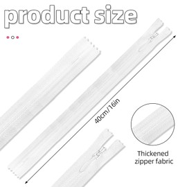 10Pcs Invisible Zips for Sewing, 40 cm/16 Inch White Zips, #3 Nylon Closed-Ended Concealed Zipper, Zip Fixer for Tailor Sewing Tools Craft Dressmaking Pillows Cushions Skirts Clothes Bags Pants