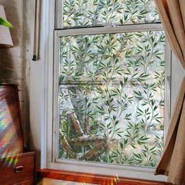 WBQMUNY Window Film,Rainbow Window Privacy Film,Green Vines Leaves Double Sided Static Glass Window Clings Stickers for Home Office Living Room Bathroom Glass Windows Door Decor15.7" x 39.4" (XC3025)