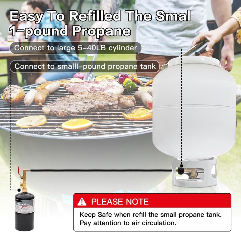 Propane Refill Adapter for 1 lb. Tanks,3 FT Propane Tank