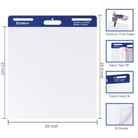 Comix Sticky Easel Pad, Large 20 x 23 Inches Flip Chart Paper for Teachers, Businessmen, Office Workers, Self Stick Easel Paper, 30 Sheets/Pad, 3 Pads/Pack