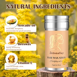 Sotnoaiiay Hair Wax Stick for Woman Man, Wax Stick for Hair Slick Stick, Styling Wax for Smooth Wigs, Non-greasy, For Flyaways Edge & Frizz Hair 2.7 Oz