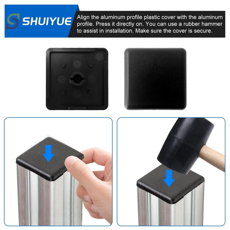 60 Pcs Standard Plastic Square Aluminum Extrusion End Cap, Plastic