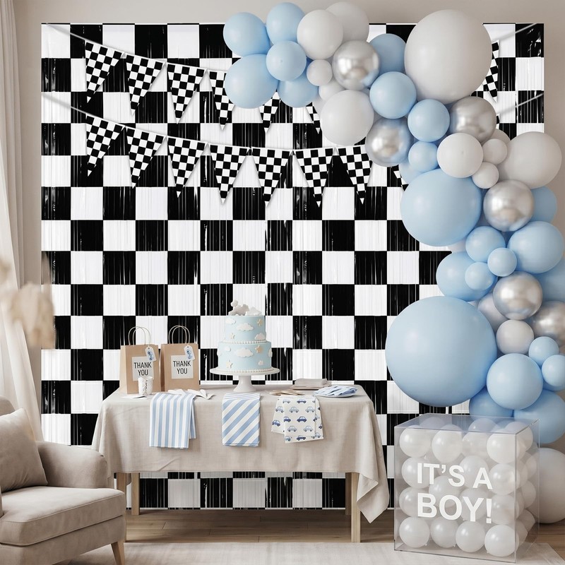 4 Pack Black White Checkered Party Decoration Set, 2 Pack