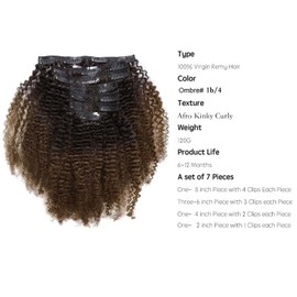 Loxxy Kinkys Curly Clip In Hair Extensions 4A 4B Afro Kinky Curly Clip In Remy Clip Ins Hair Extensions Human Hair For Black Women Full Head Natural Hair Clip Ins Ombre Dark Brown 16 Inch #1b/4