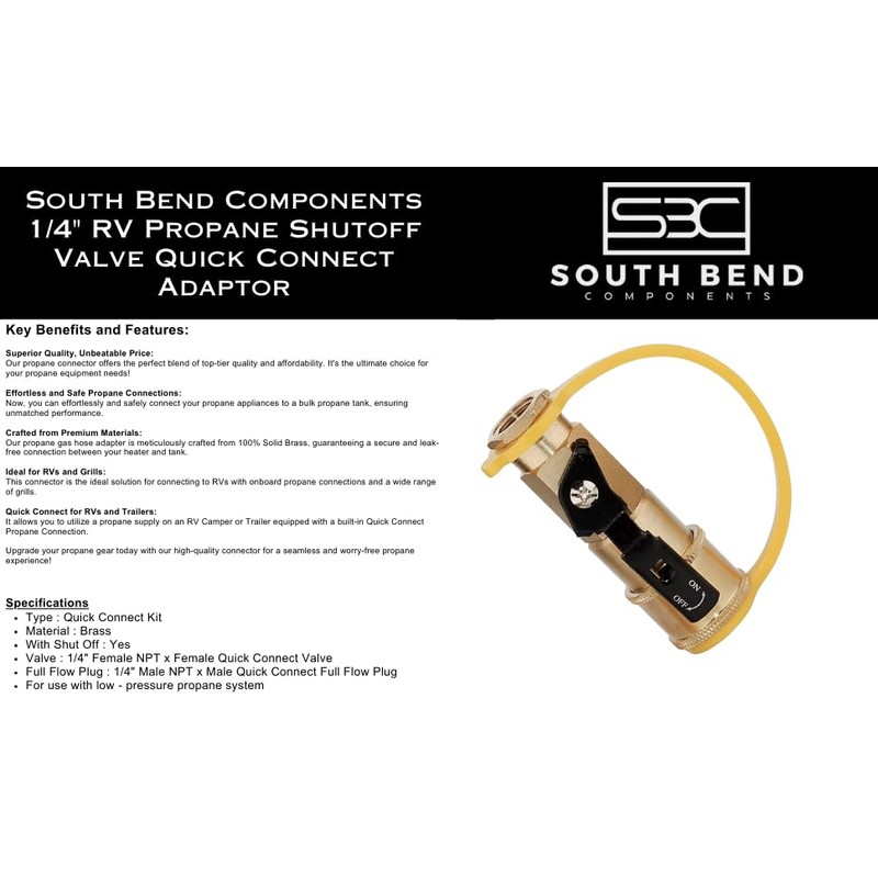 South Bend Components 1/4" RV Propane Shutoff Valve Female Quick