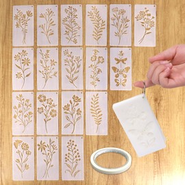 EOAMGO Pack of 18 Flower Stencils, 5.91 x 2.95 Inches Stencils, Wall Design, Reusable Stencils, Textile Design Stencils for Children for DIY Craft Projects, Furniture Wall Decoration
