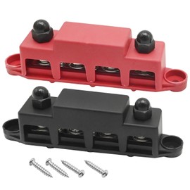 UOIENRT Bus Bar 12V 250A Power Distribution Block, 4 X 3/8 Inch Studs 12V Battery Busbar Terminal Block with Cover Negative Positive, Junction Block for Automotive Boat