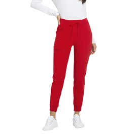 HeartSoul Women's Medical Scrub Jogger Pants Contemporary fit Drawstring Waistband Jogger with 5 Pockets - HS030, L, Red