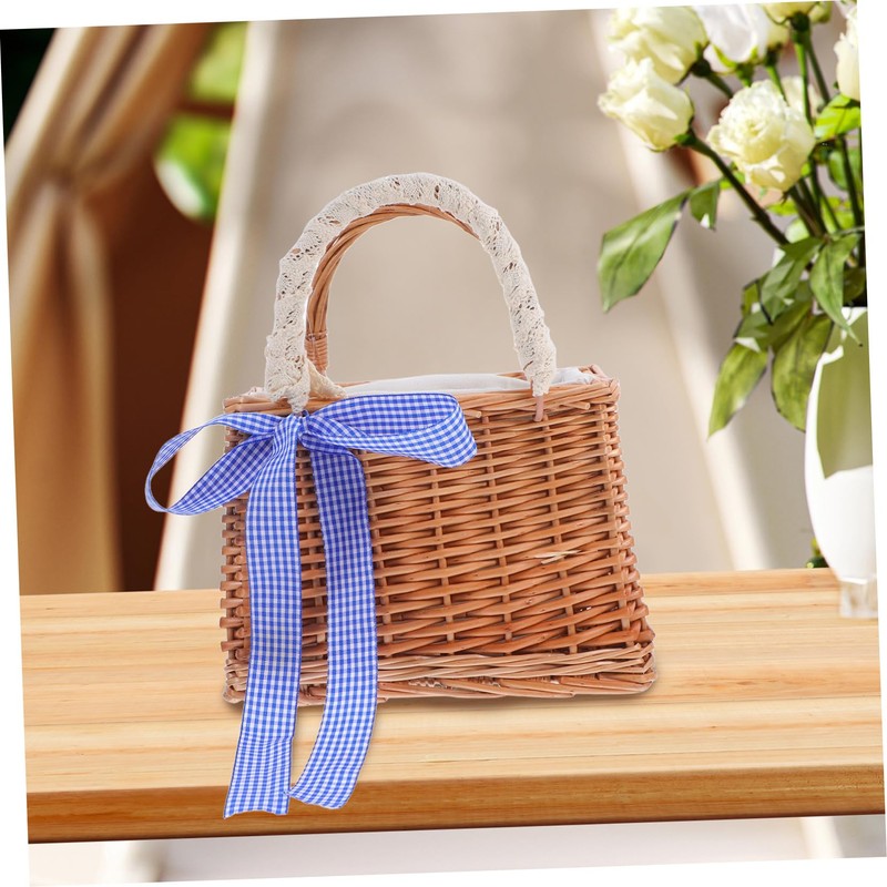 WHAMVOX Elegant Rattan Flower Basket Handmade Children's Woven Basket Square
