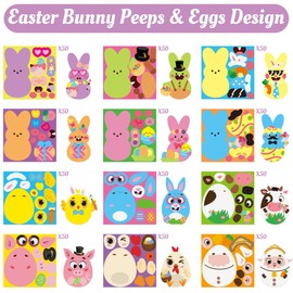 Haooryx 600pcs Make A Easter Buuny Scene Sticker Rolls Make Your Own Cute Easter Eggs Chicks Buuny Peeps DIY Sticker Decals Cartoon Mix and Match Easter Theme Animals Sticker for Easter Party Decor