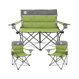 Northroad Outdoor Camping Chair Set of 3,Folding Padded Camp Chair,Collapsible Conversation Set w/1 Sofa,2 Single Chairs for Family Patio,Beach (Green)