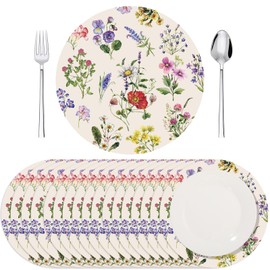 Moinchore 100 Pack Round Wildflowers Paper Placemats 13 Inch Vintage Floral Disposable Table Mats Paper Place Mats Dinnerware for Baby Shower Bridal Birthday Kitchen Wedding Party Supplies