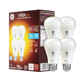 GE Relax LED Light Bulbs, 60 Watt, Soft White, A19 (4 Pack)