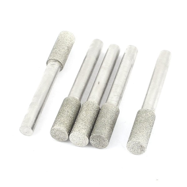 uxcell Electrodeposition Whetstone with Diamond Shaft 0.2 inch (6 mm) Handle 0.3 inch (8 mm) Cylinder Head 5 Pcs Cylindrical Shape