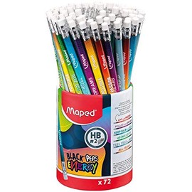 Maped 72 Graphite Pencils Black'Peps Energy HB Eraser - Pencils with Inspirational Messages - Set of 72 Pencils