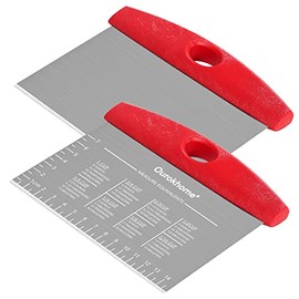 Bench Dough Kitchen Scraper Knife, Ourokhome Stainless Steel Bench Chopper for Baking, Bread with Anti-Wear Laser-Engraved Measuring Scale and Conversion Chart, Dishwasher Safe, 2 Pack, Red