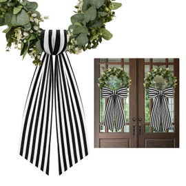 2 Pack Wreath Sash for Front Door Stripe Boxwood Wreath Sash Garland Front Door Porch Decor Wreath Accessories (Black and White Stripe)