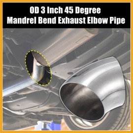 Partuto OD 3 Inch 45 Degree Mandrel Bend Elbow SS304 Stainless Steel Bend Tube Exhaust Elbow Pipe for Car Modified Exhaust System 3" Piping Silver Tone Replacement