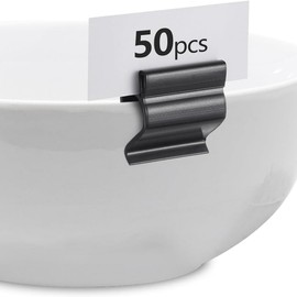 Comphic 50 Pcs Black Sign Clip Reusable Labels Clip on Sign Holders Reusable Price Tag Tray Sign Holder for Cup Bowl Pan Buffet Trays
