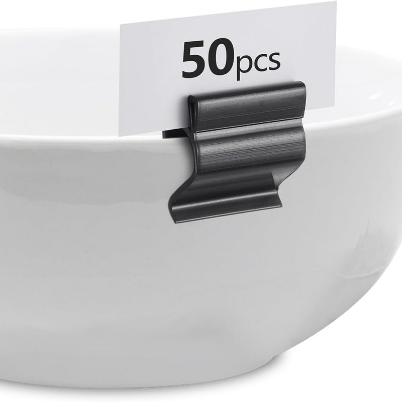 Comphic 50 Pcs Black Sign Clip Reusable Labels Clip on