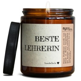 GLÜCKLICHT Duftkerze mit Spruch für Lehrer | Handgemacht aus Sojawachs | In Geschenkbox | Geburtstagsgeschenk | Klassenlehrer Redakteure Mathelehrer, Kollegen, Prüfung bestanden |Sandelholz