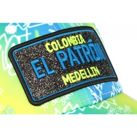 El Patron Cap Neon Yellow and Blue Rhinestone Streetwear Medellin Baseball - Unisex, Yellow, One Size, yellow