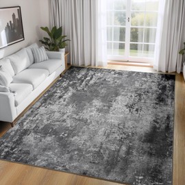 Ompaa Living Room Rug 5x7 Black Area Rug Machine Washable Boho Carpet Non Slip Abstract Vintage Indoor Large Rugs for Bedroom, Classroom, College Dorm, Farmhouse, Dining Room, Kids Playroom